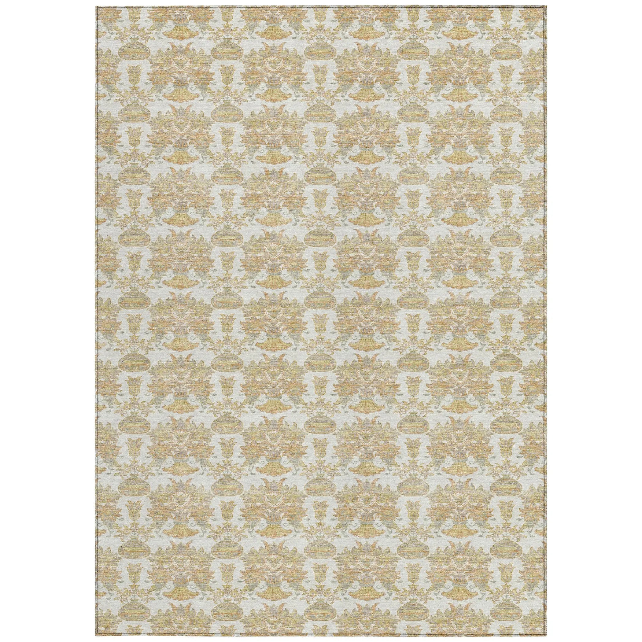 5' X 8' Ivory And Wheat Floral Washable Indoor Outdoor Area Rug Homeroots Outdoor