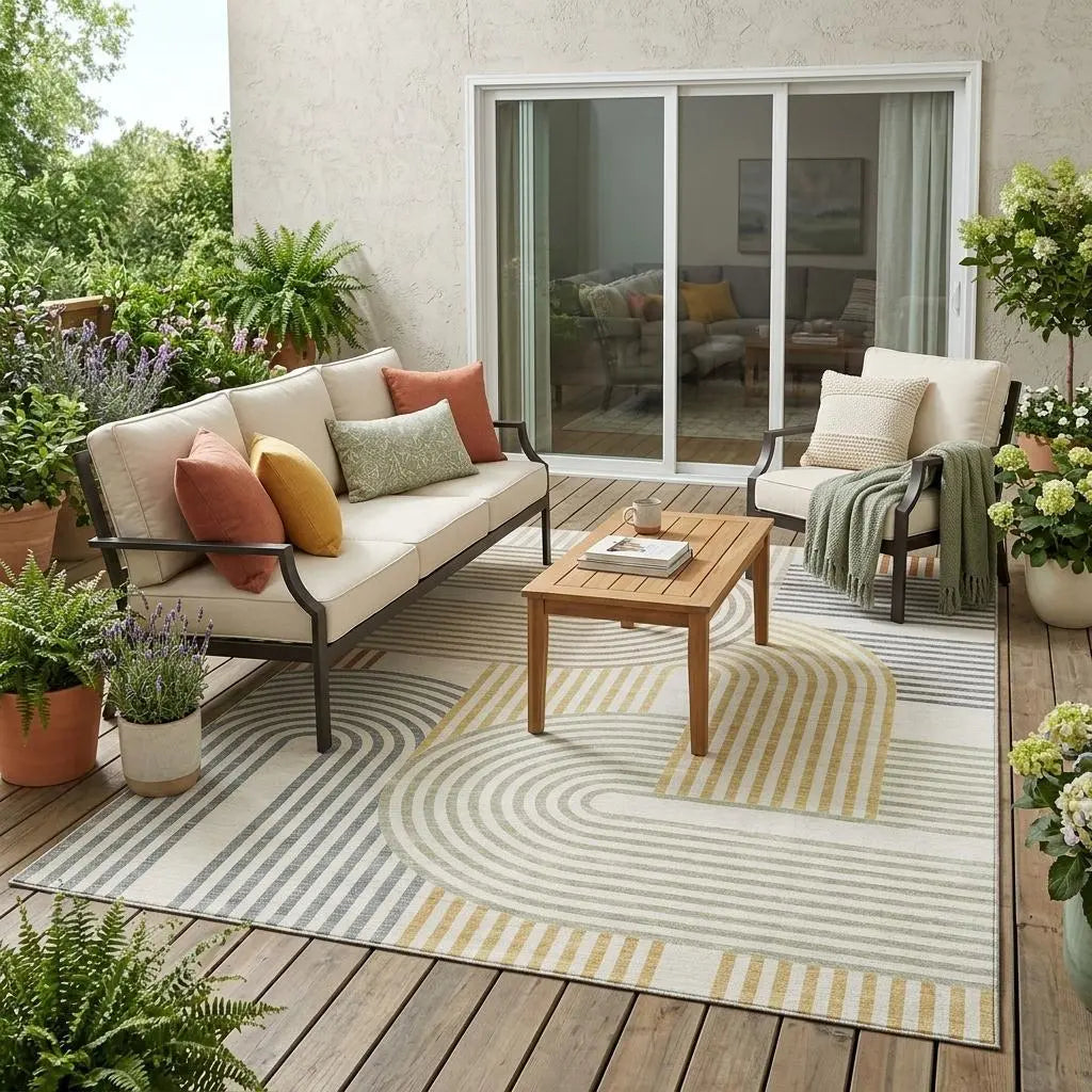 5' X 8' Ivory And Wheat Geometric Washable Indoor Outdoor Area Rug Homeroots Outdoor