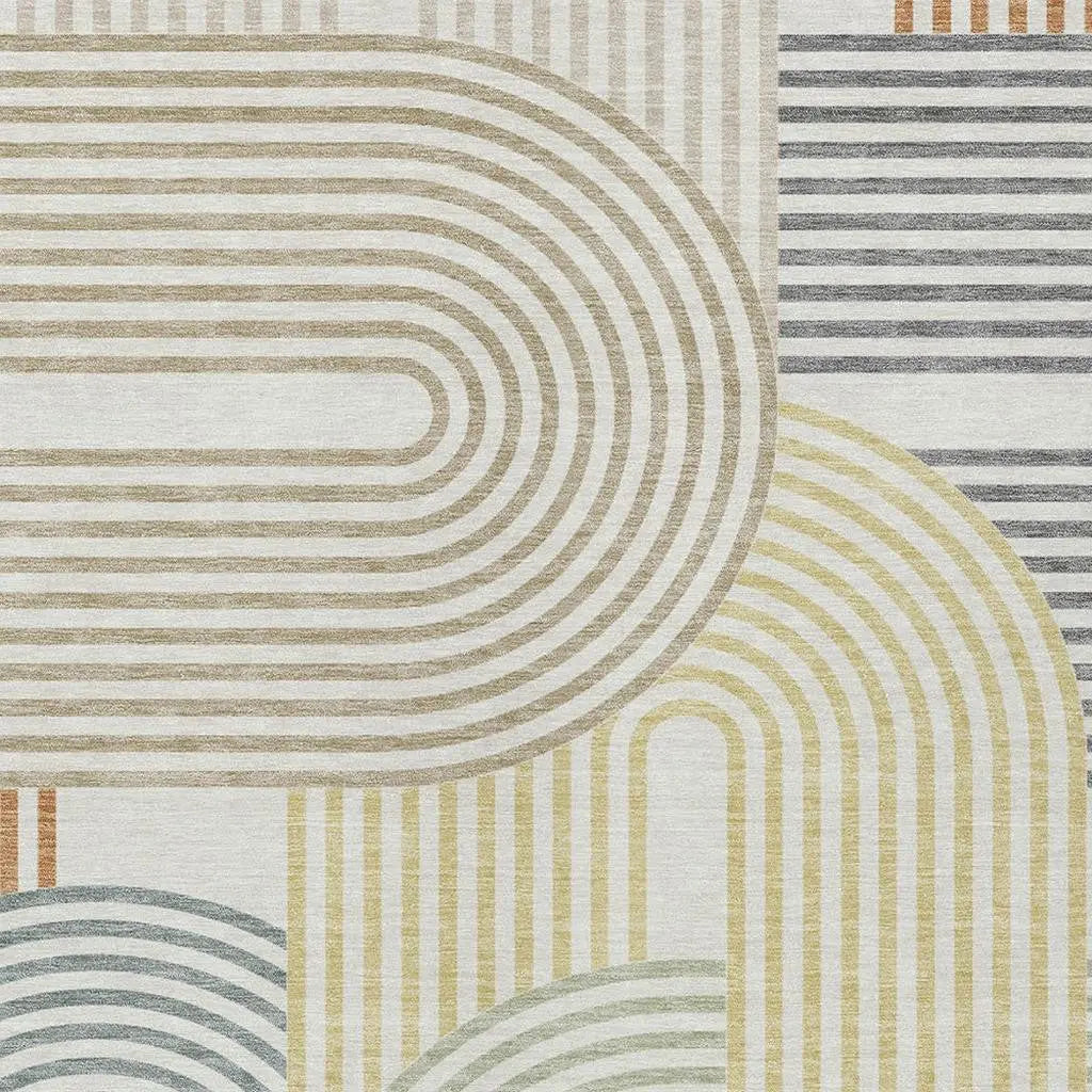 5' X 8' Ivory And Wheat Geometric Washable Indoor Outdoor Area Rug Homeroots Outdoor