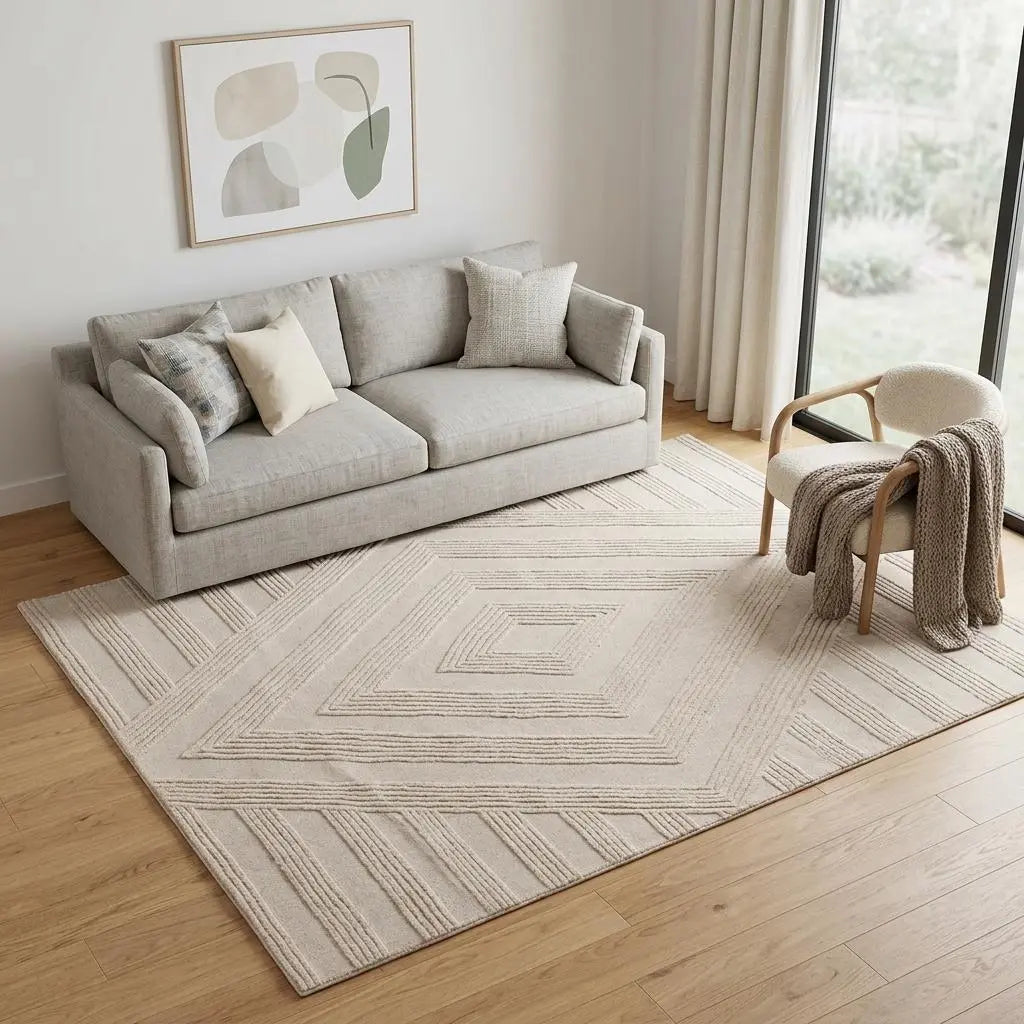 5' X 8' Ivory And White Wool Diamond Hand Tufted Area Rug Homeroots Home Decor