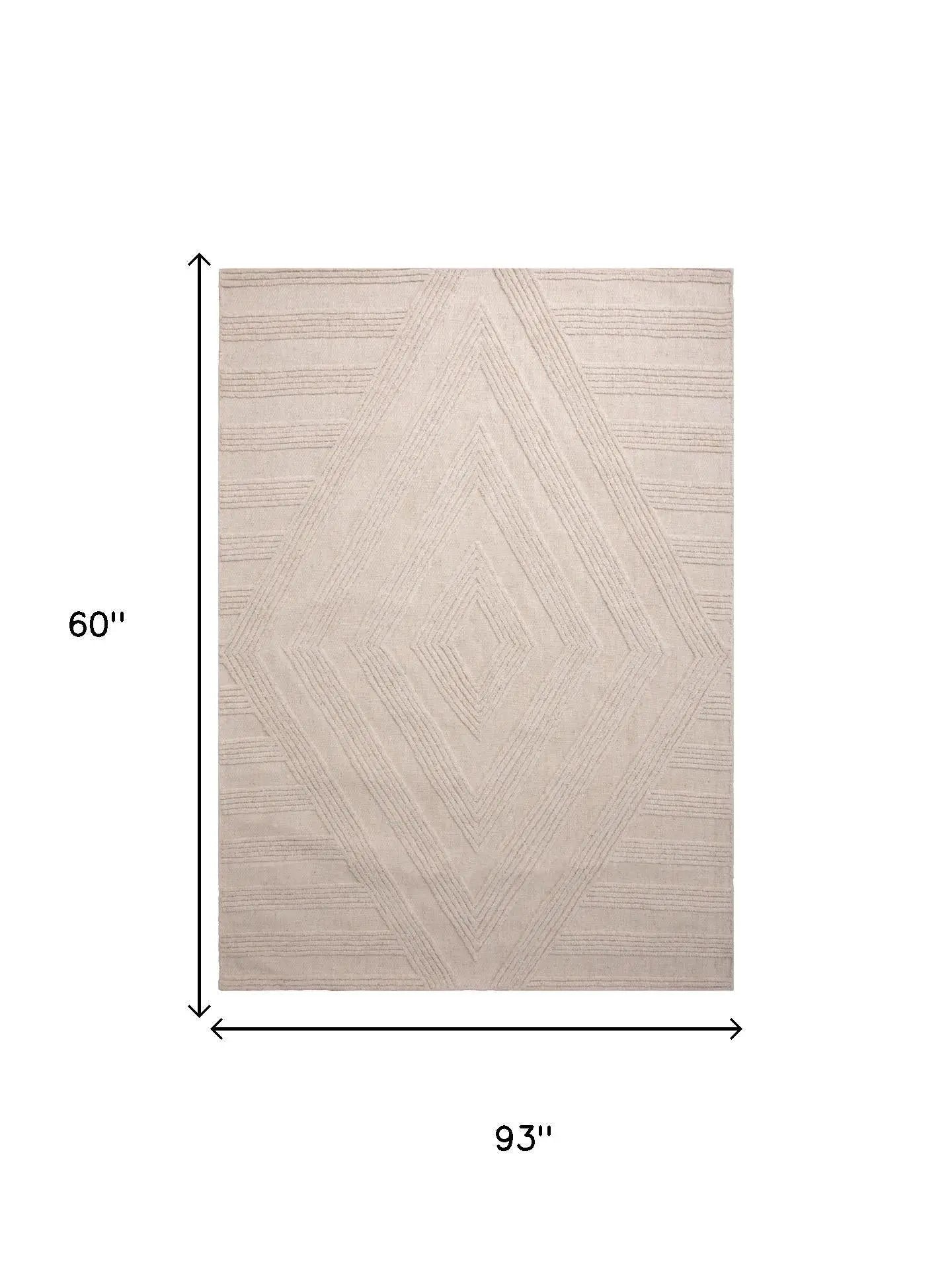 5' X 8' Ivory And White Wool Diamond Hand Tufted Area Rug Homeroots Home Decor