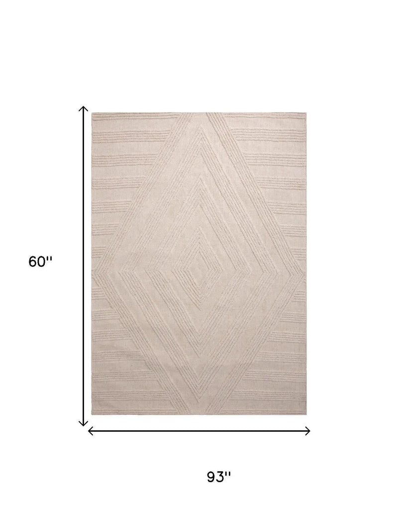 5' X 8' Ivory And White Wool Diamond Hand Tufted Area Rug Homeroots Home Decor