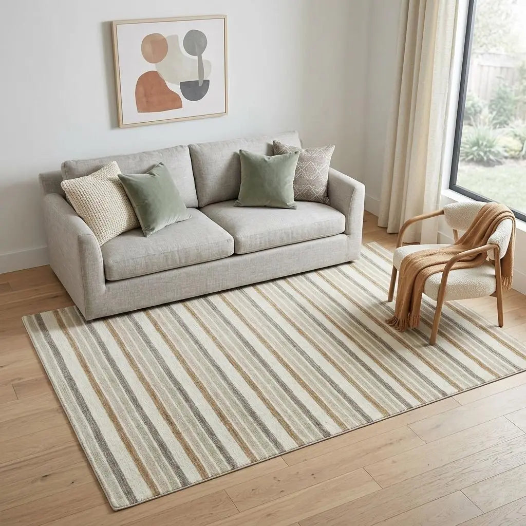 5' X 8' Ivory Beige And Brown Wool Striped Hand Tufted Area Rug Homeroots Home Decor