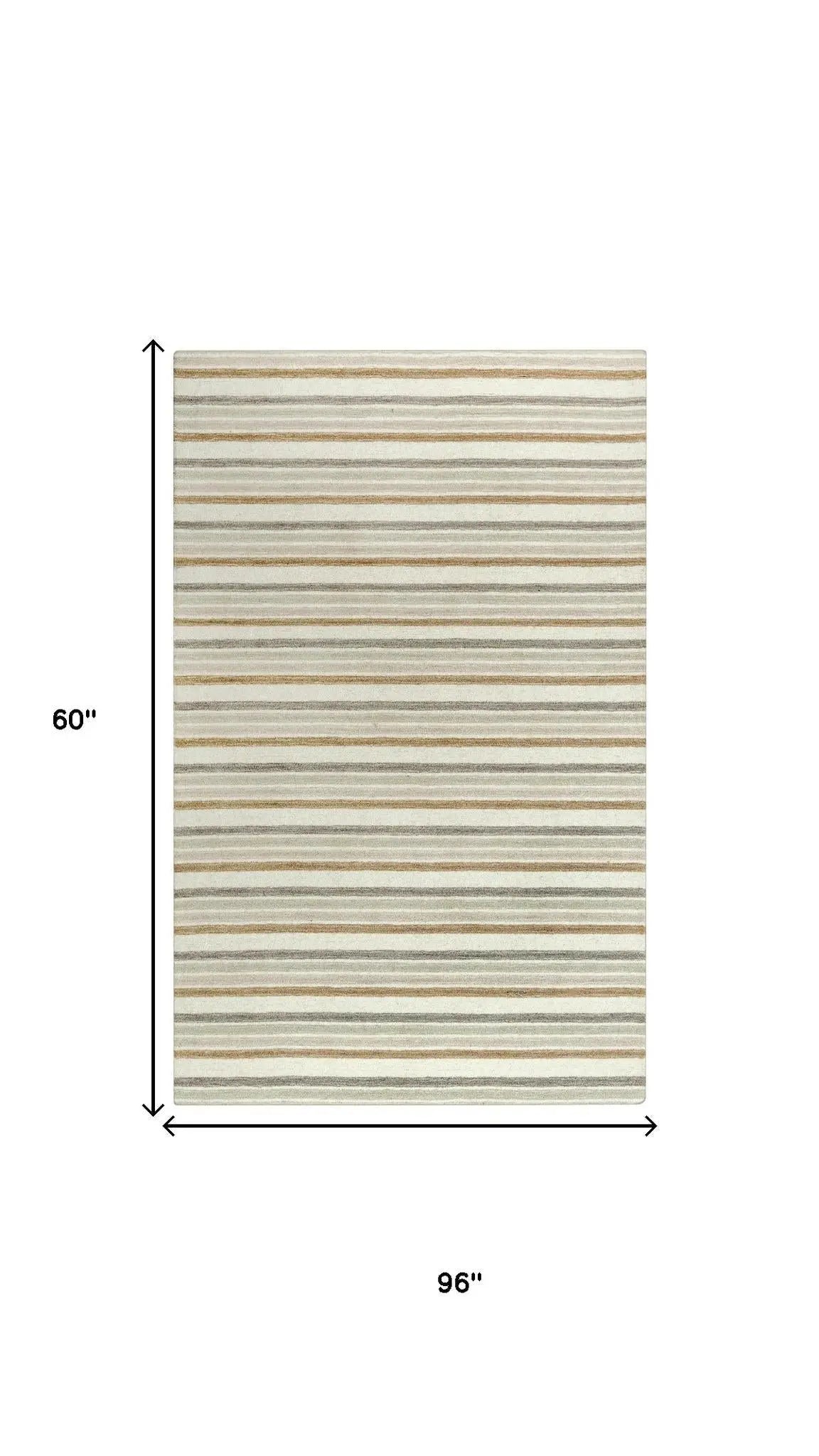 5' X 8' Ivory Beige And Brown Wool Striped Hand Tufted Area Rug Homeroots Home Decor