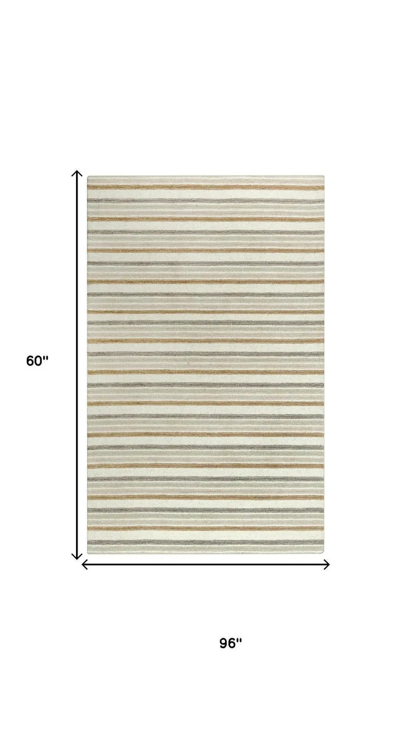 5' X 8' Ivory Beige And Brown Wool Striped Hand Tufted Area Rug Homeroots Home Decor