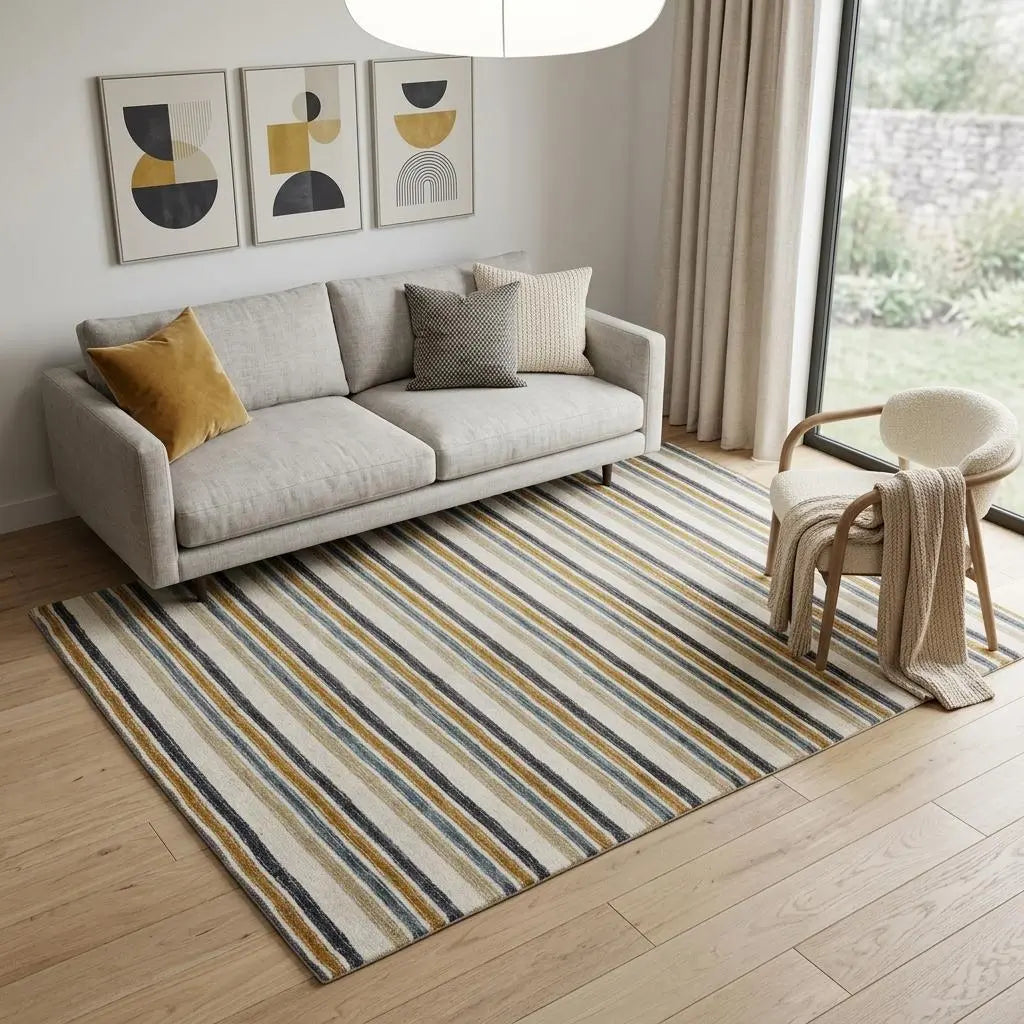 5' X 8' Ivory Beige And Charcoal Wool Striped Hand Tufted Area Rug Homeroots Home Decor
