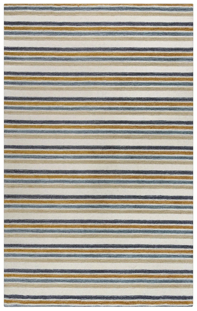 5' X 8' Ivory Beige And Charcoal Wool Striped Hand Tufted Area Rug Homeroots Home Decor