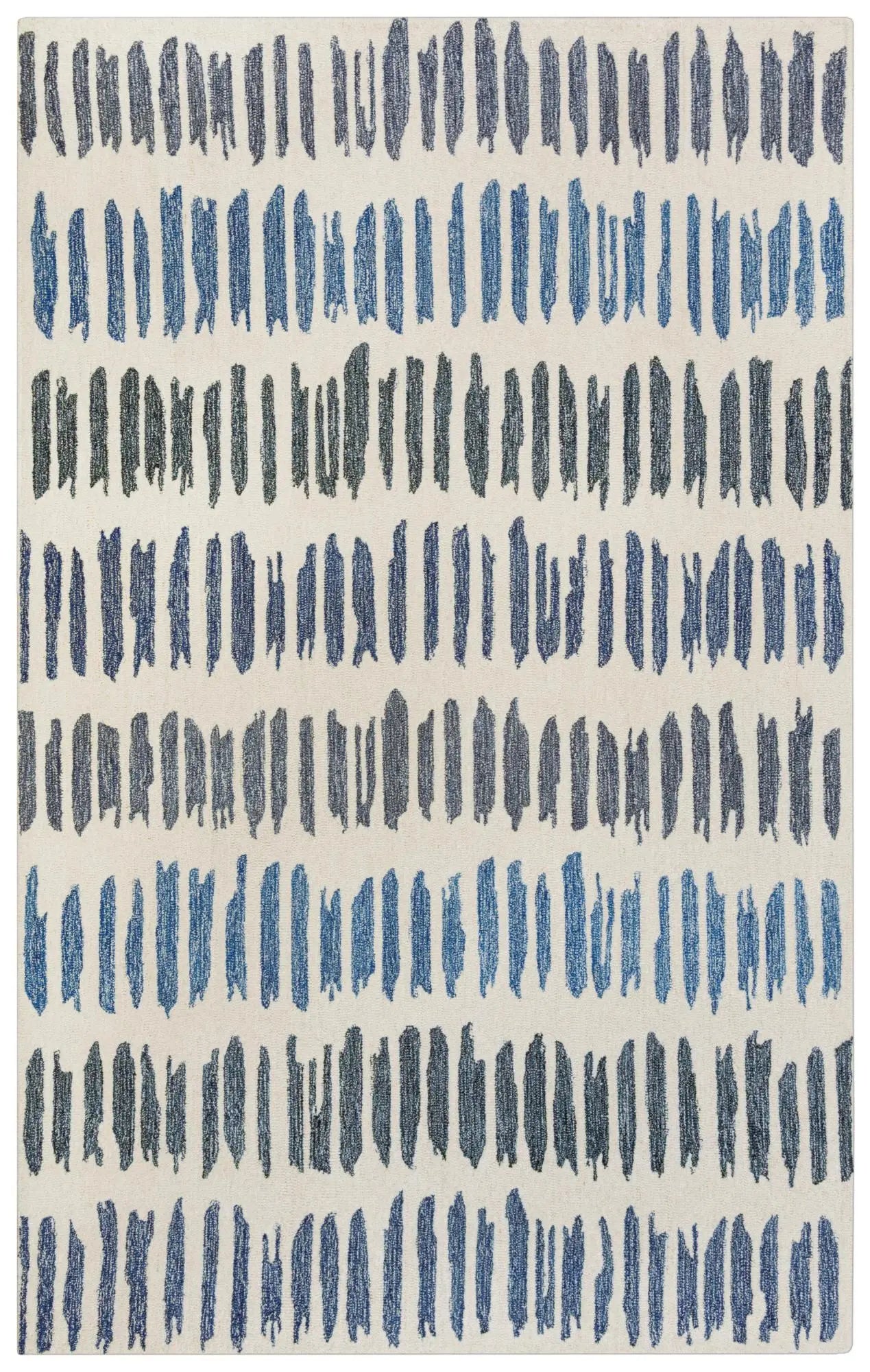 5' X 8' Ivory Blue And Charcoal Wool Striped Hand Tufted Area Rug Homeroots Home Decor