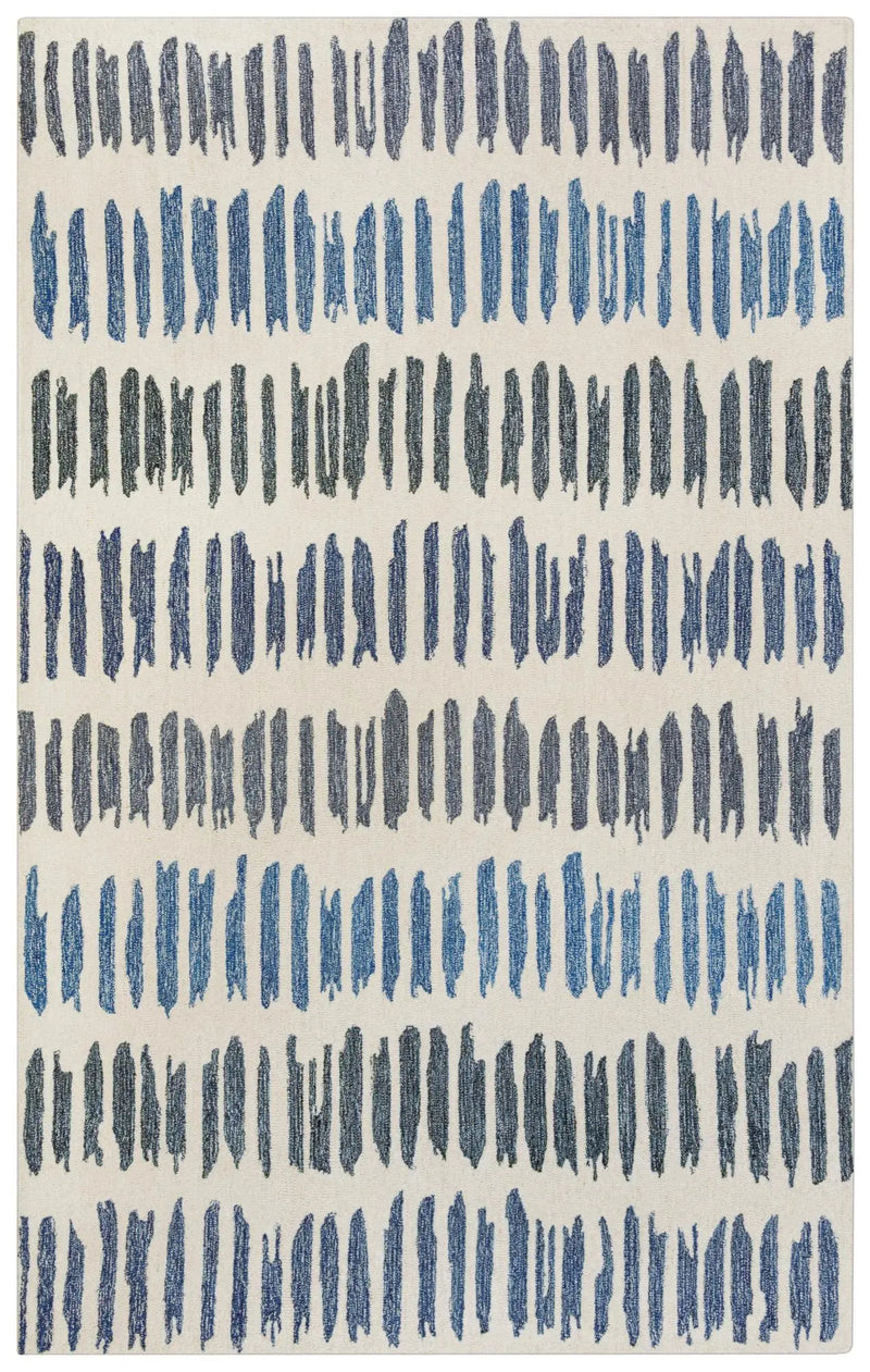 5' X 8' Ivory Blue And Charcoal Wool Striped Hand Tufted Area Rug Homeroots Home Decor