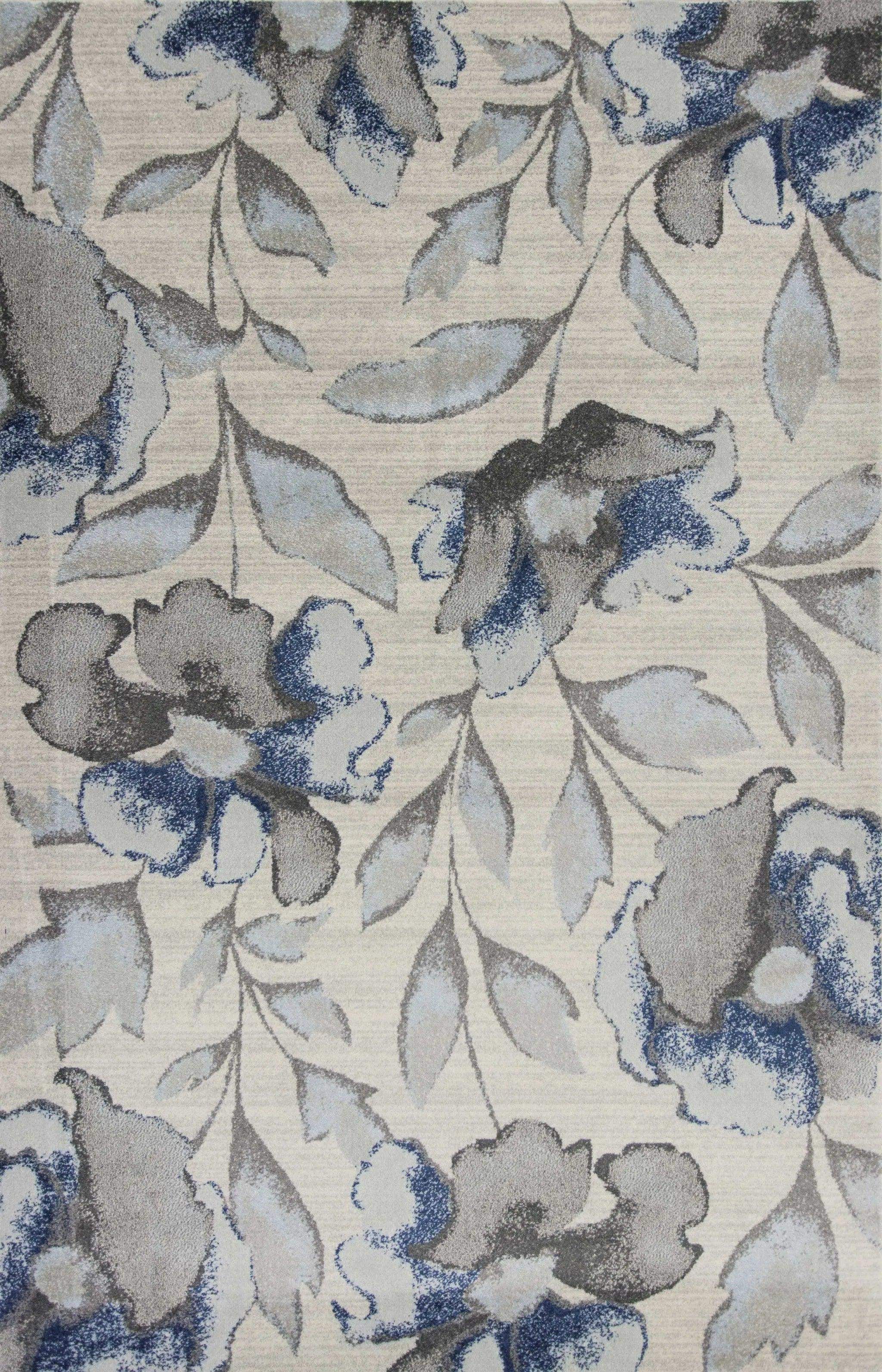5' X 8' Ivory Blue And Gray Floral Vines Area Rug Homeroots Home Decor