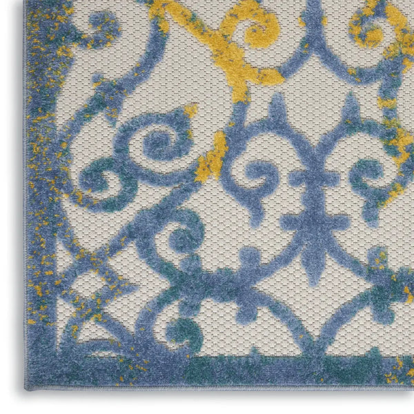 5' X 8' Ivory Blue And Yellow Trellis Indoor Outdoor Area Rug Homeroots Outdoor