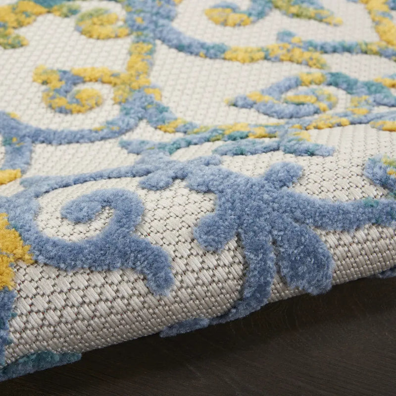 5' X 8' Ivory Blue And Yellow Trellis Indoor Outdoor Area Rug Homeroots Outdoor