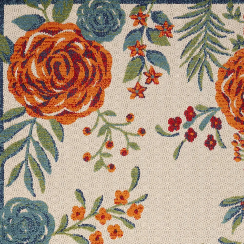 5' X 8' Ivory Blue Orange And Green Floral Indoor Outdoor Area Rug Homeroots Outdoor