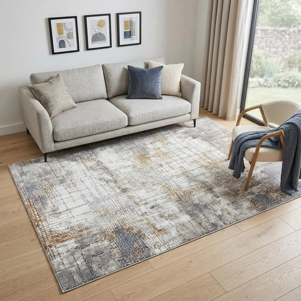 5' X 8' Ivory Blue Orange Red And Gray Abstract Area Rug Homeroots Home Decor