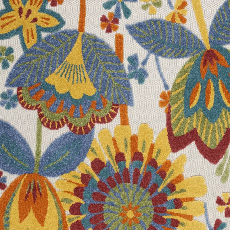 5' X 8' Ivory Blue Orange Red And Yellow Floral Indoor Outdoor Area Rug Homeroots Outdoor