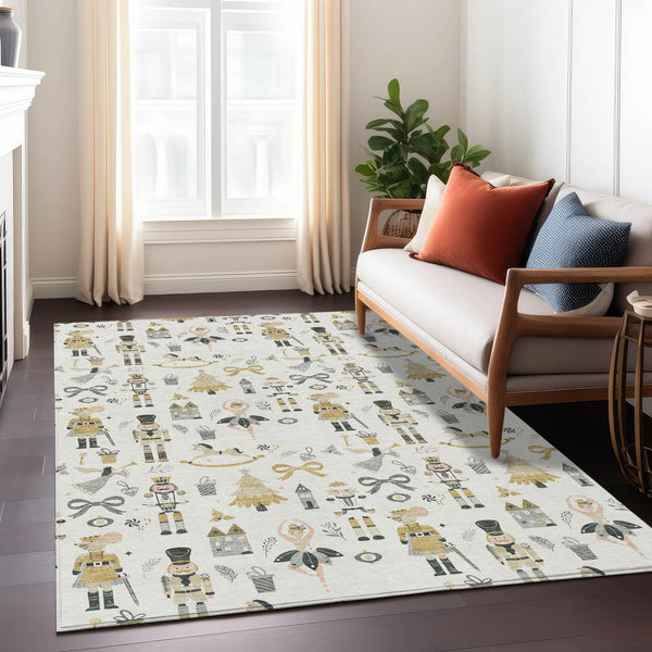 5' X 8' Ivory Gold Black And Gray Village House Washable Indoor Outdoor Area Rug Homeroots Outdoor