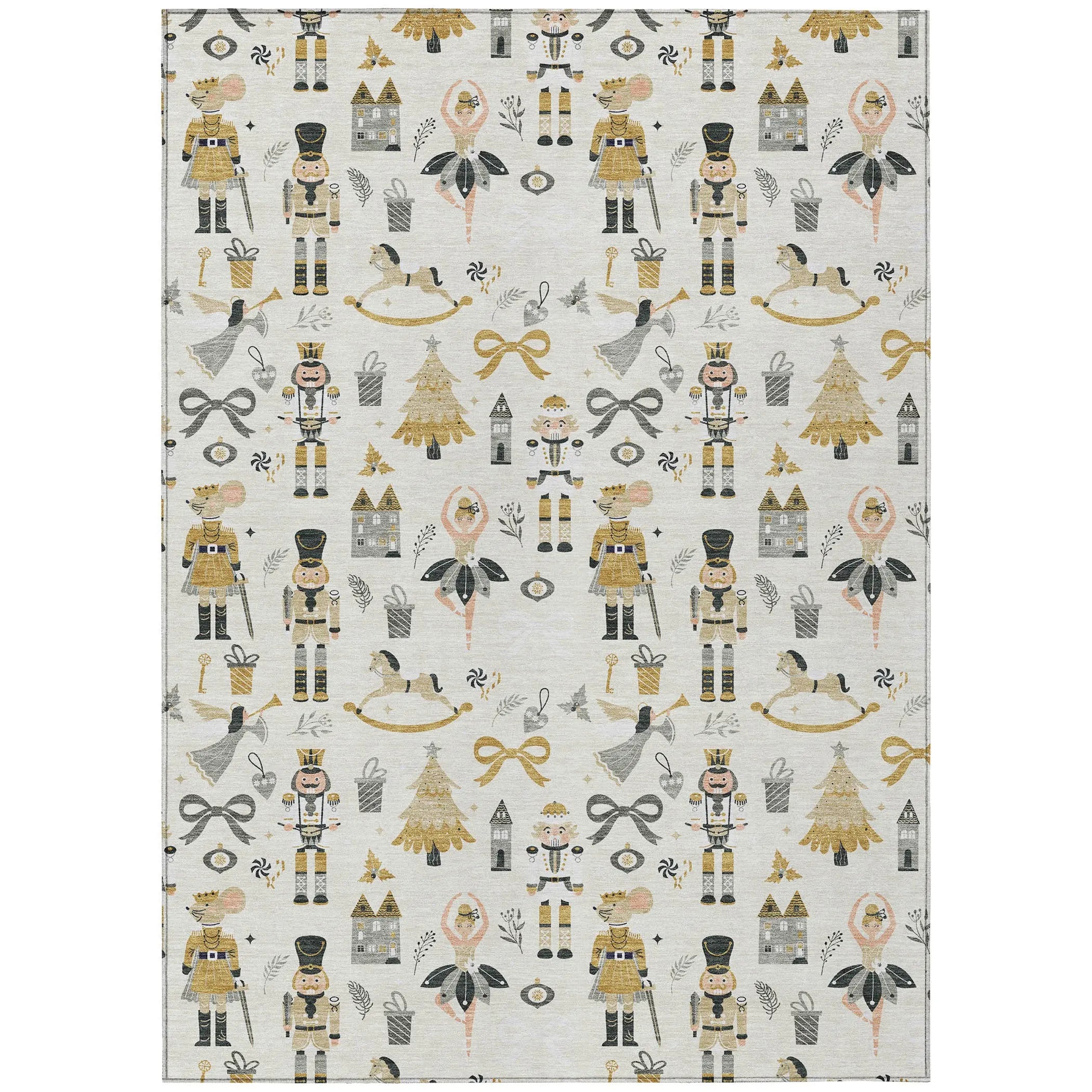 5' X 8' Ivory Gold Black And Gray Village House Washable Indoor Outdoor Area Rug Homeroots Outdoor