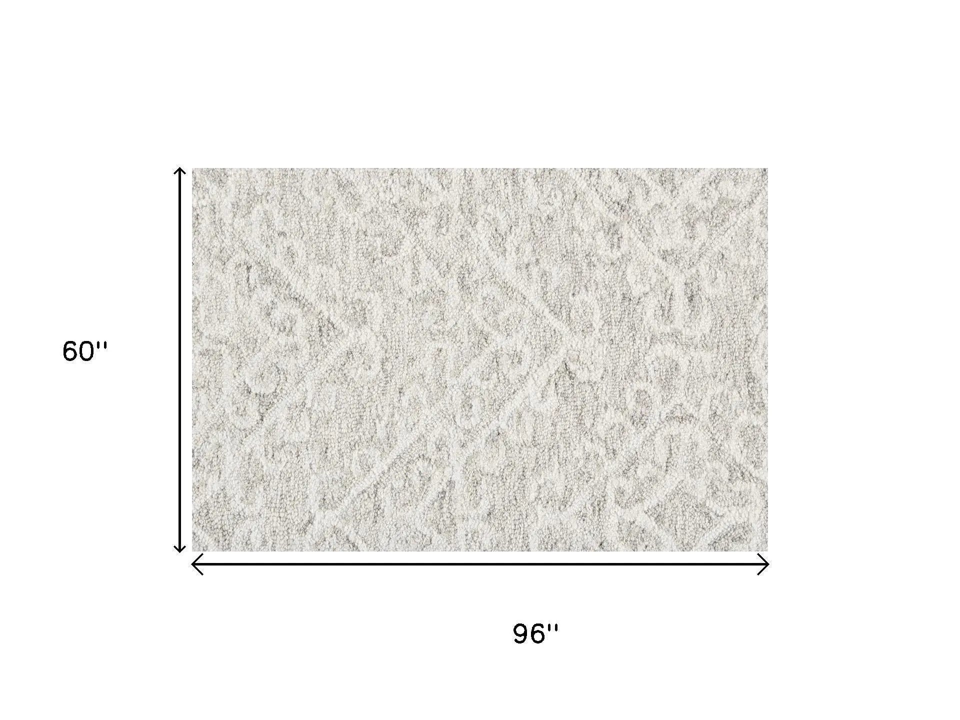 5' X 8' Ivory Gray And Taupe Wool Chevron Hand Tufted Area Rug Homeroots Home Decor