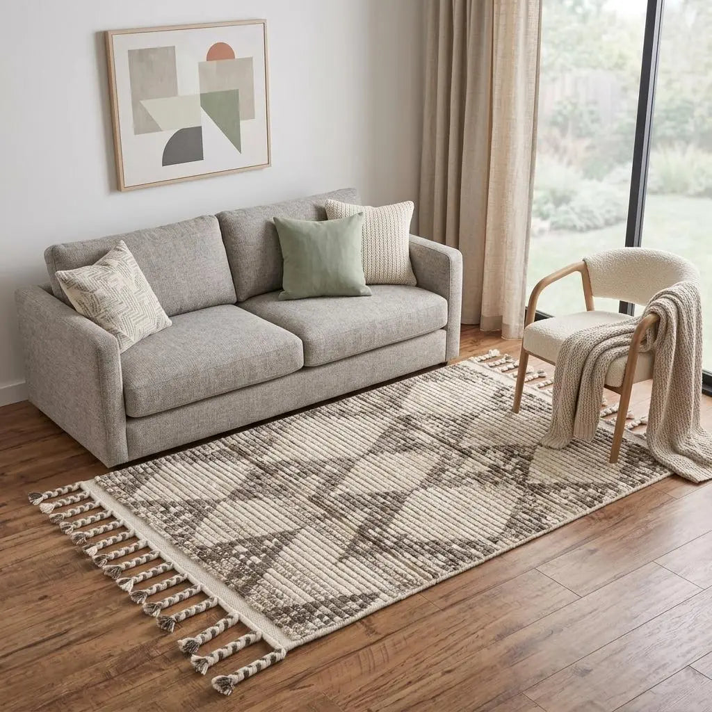 5' X 8' Ivory Gray And Taupe Wool Geometric Hand Knotted Area Rug Homeroots Home Decor