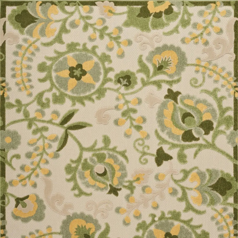 5' X 8' Ivory Green And Yellow Floral Indoor Outdoor Area Rug Homeroots Outdoor