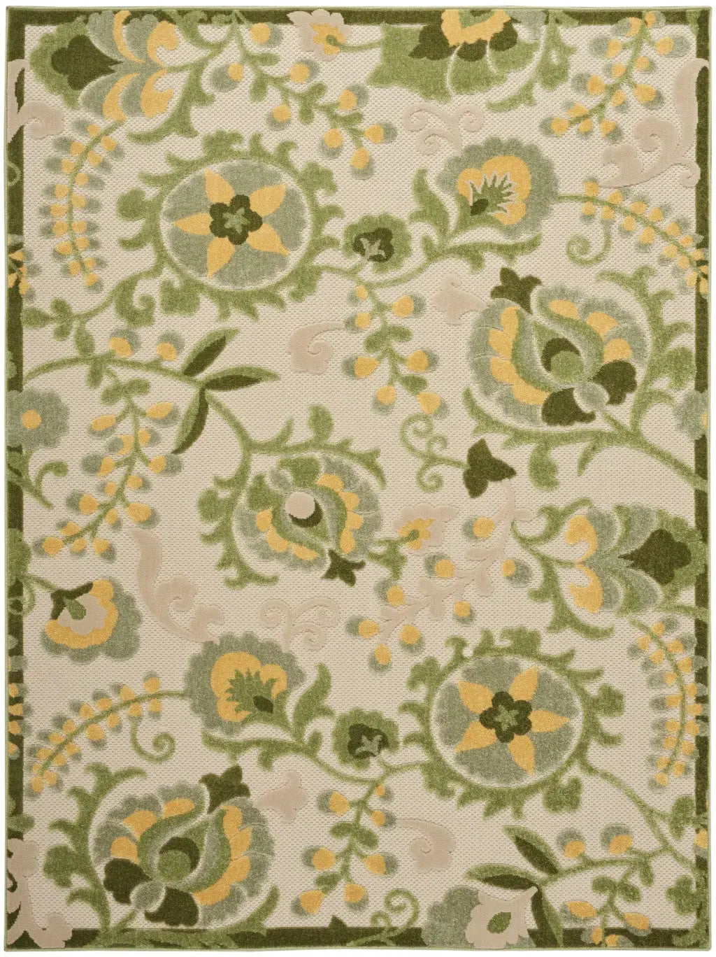 5' X 8' Ivory Green And Yellow Floral Indoor Outdoor Area Rug Homeroots Outdoor