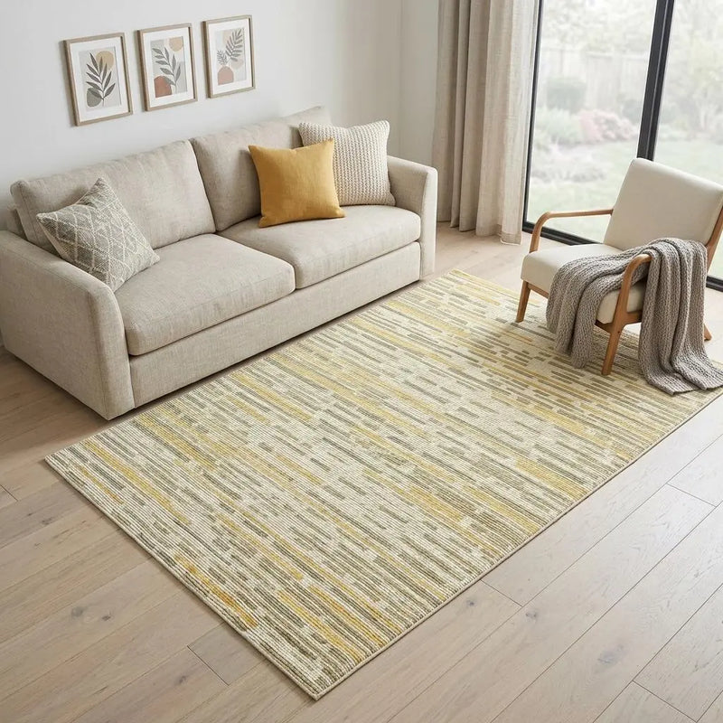 5' X 8' Ivory Green And Yellow Striped Hand Knotted Area Rug Homeroots Home Decor