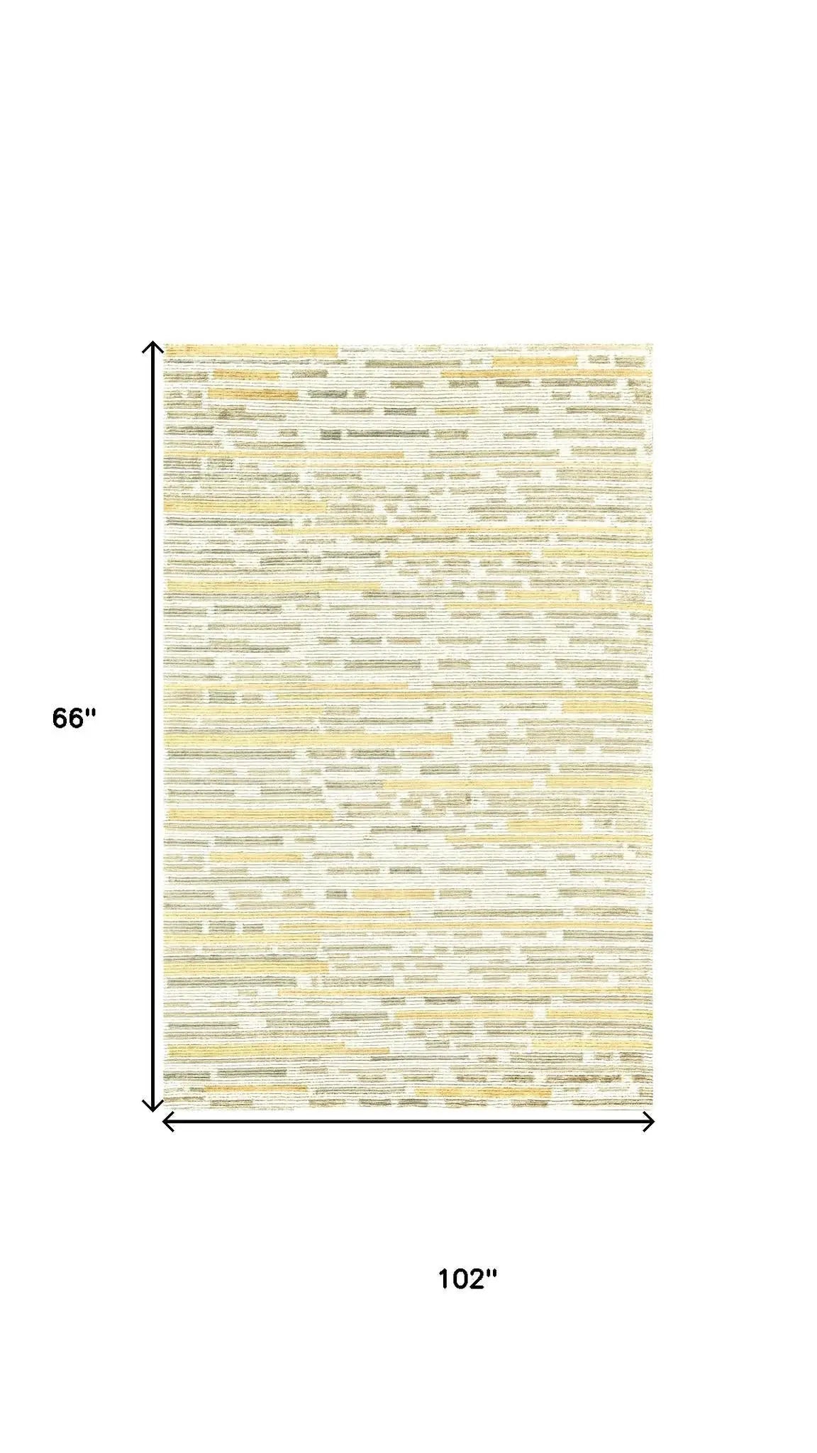 5' X 8' Ivory Green And Yellow Striped Hand Knotted Area Rug Homeroots Home Decor
