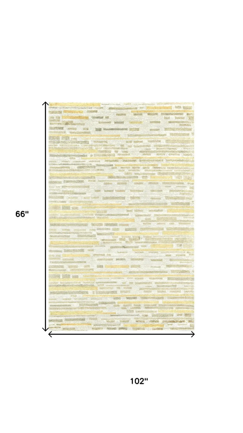 5' X 8' Ivory Green And Yellow Striped Hand Knotted Area Rug Homeroots Home Decor