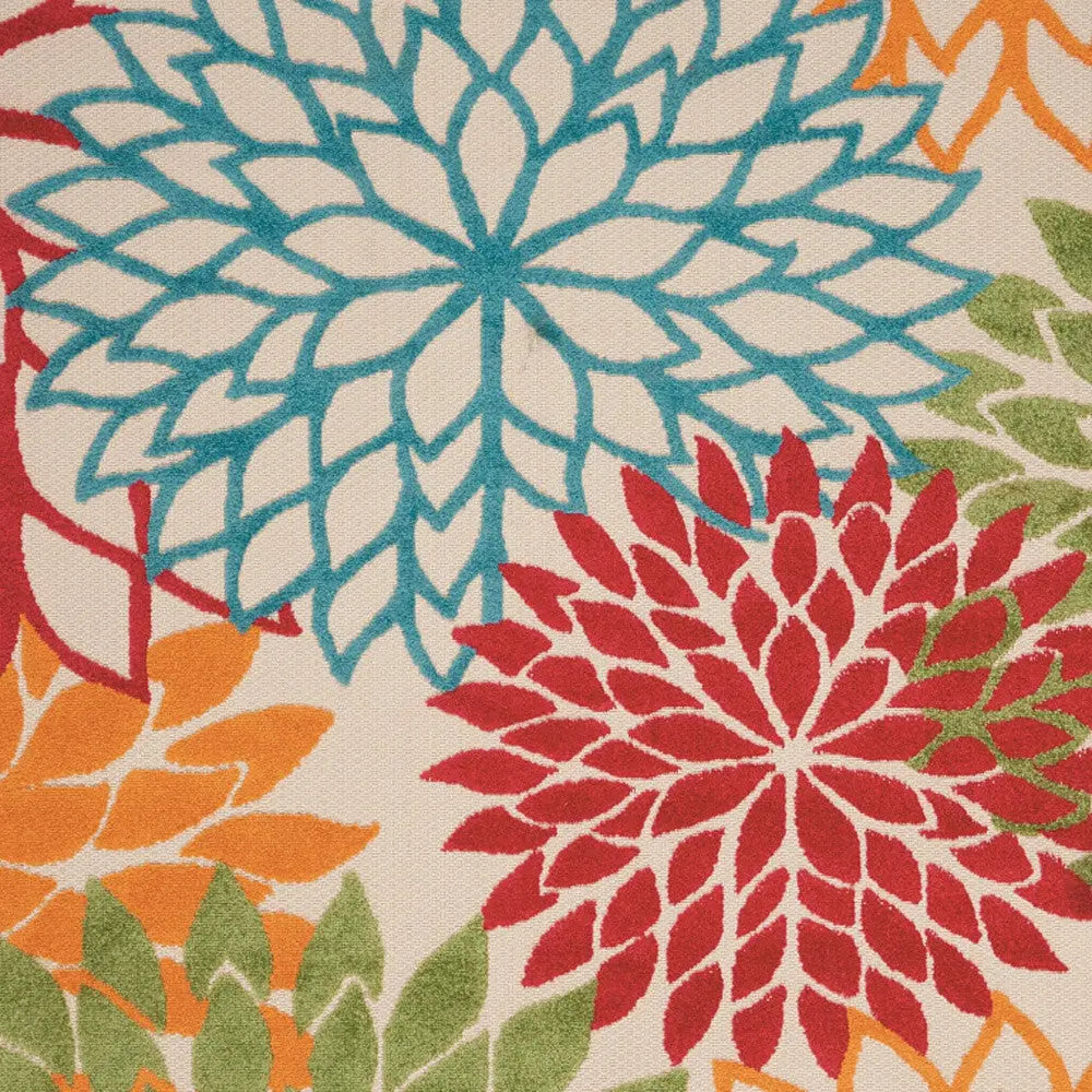 5' X 8' Ivory Green Blue Red And Orange Floral Indoor Outdoor Area Rug Homeroots Outdoor