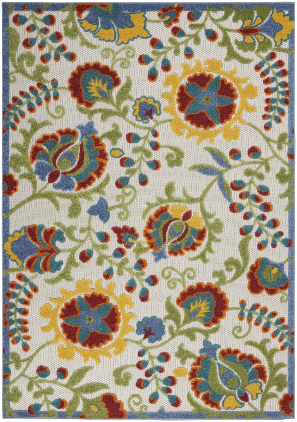 5' X 8' Ivory Green Red And Yellow Floral Indoor Outdoor Area Rug Homeroots Outdoor