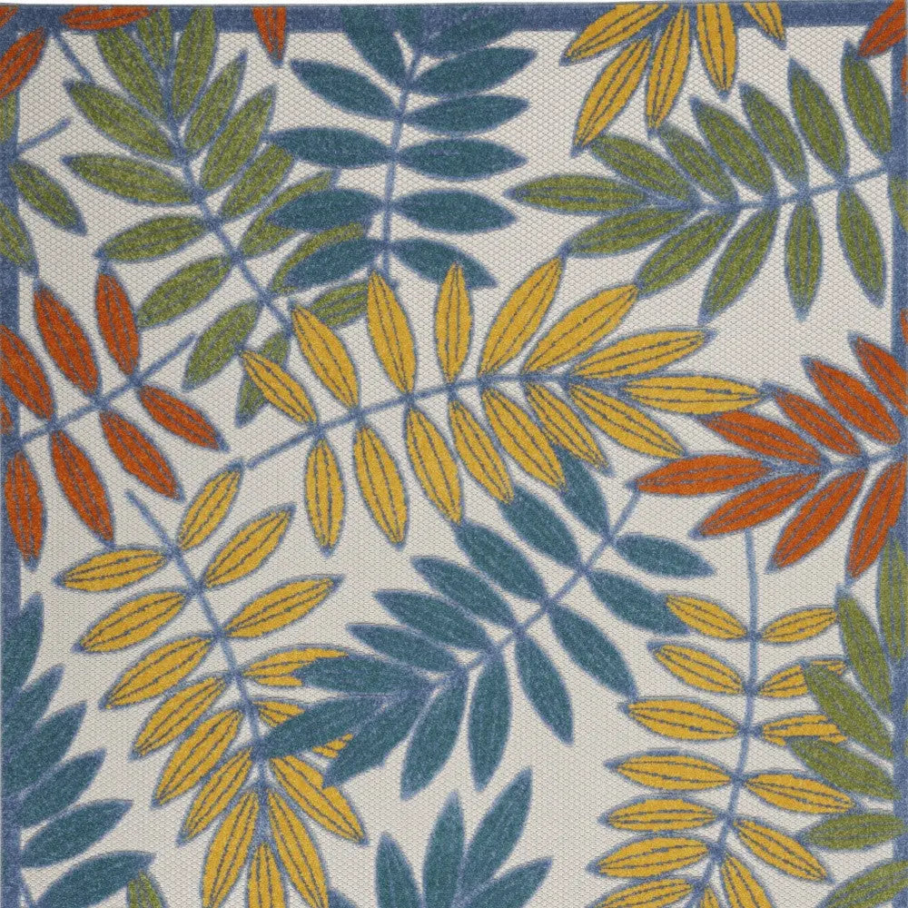 5' X 8' Ivory Yellow Orange Green And Blue Botanical Leaves Indoor Outdoor Area Rug Homeroots Outdoor