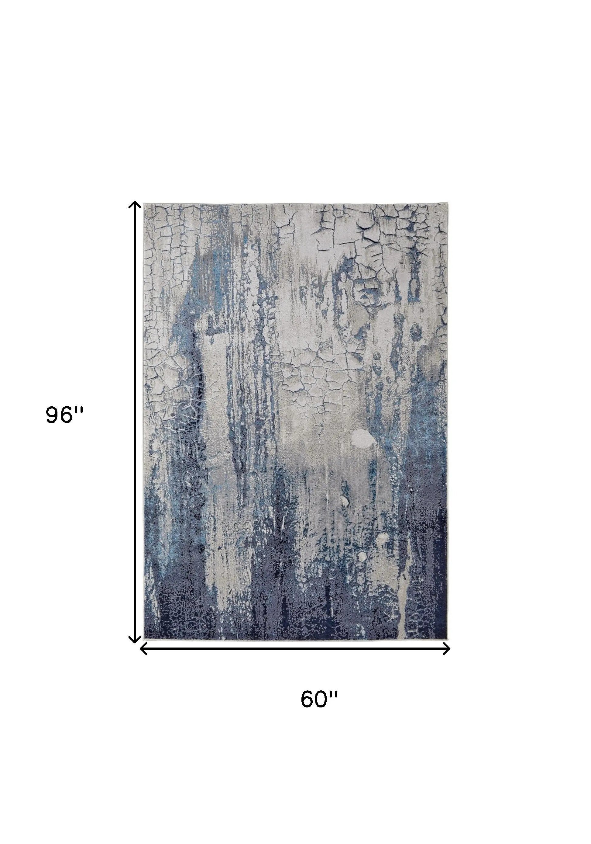 5' X 8' Ivory and Blue Abstract Power Loom Distressed Non Skid Area Rug Homeroots Home Decor