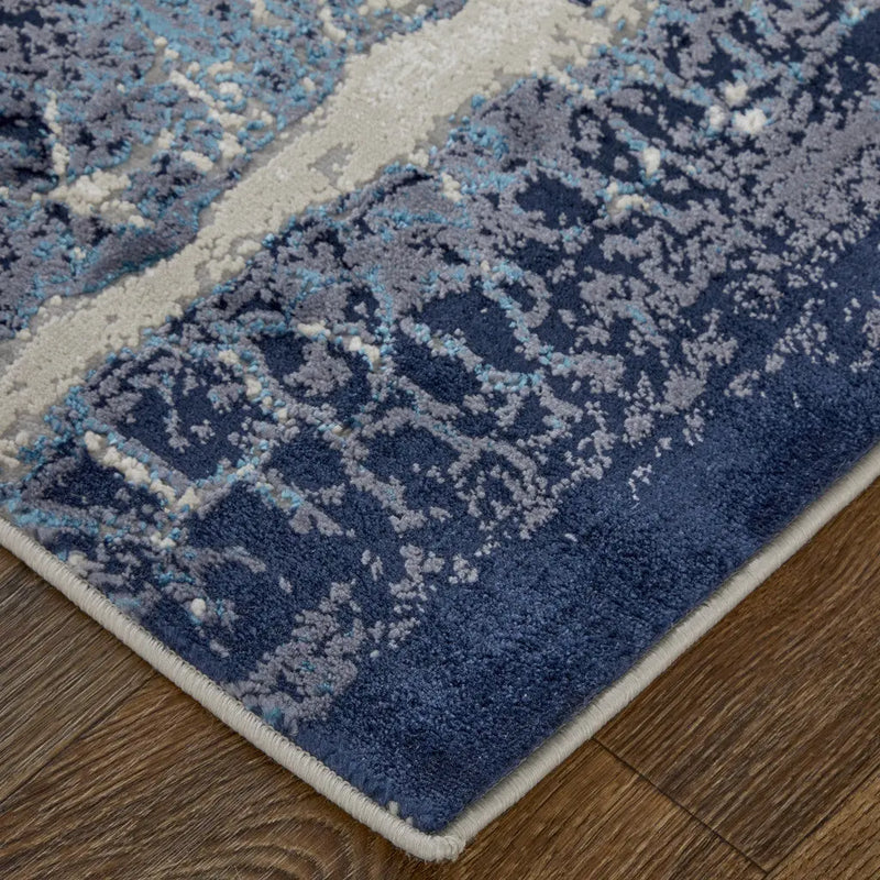 5' X 8' Ivory and Blue Abstract Power Loom Distressed Non Skid Area Rug Homeroots Home Decor