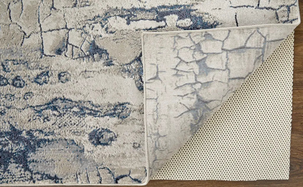 5' X 8' Ivory and Blue Abstract Power Loom Distressed Non Skid Area Rug Homeroots Home Decor
