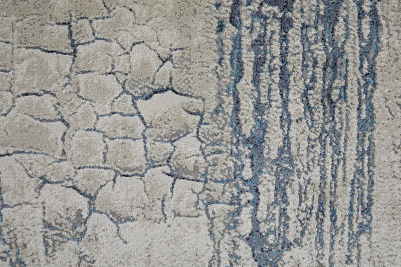 5' X 8' Ivory and Blue Abstract Power Loom Distressed Non Skid Area Rug Homeroots Home Decor