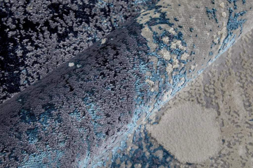 5' X 8' Ivory and Blue Abstract Power Loom Distressed Non Skid Area Rug Homeroots Home Decor