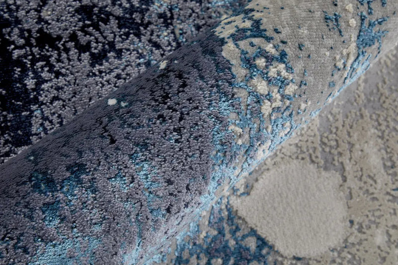 5' X 8' Ivory and Blue Abstract Power Loom Distressed Non Skid Area Rug Homeroots Home Decor