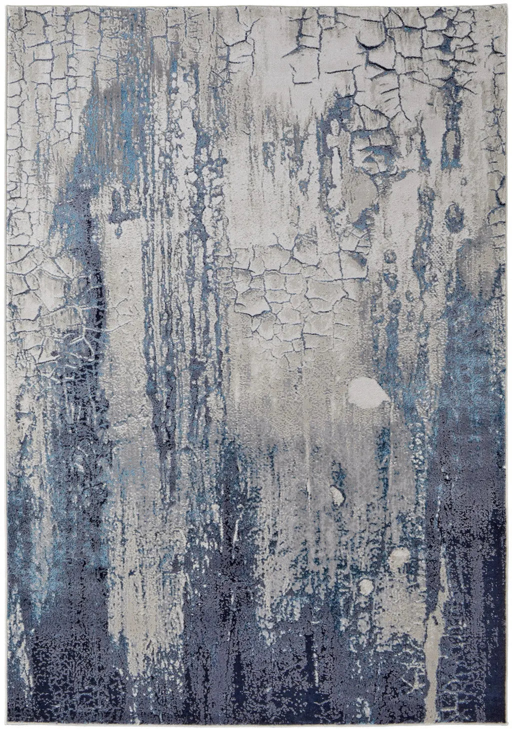 5' X 8' Ivory and Blue Abstract Power Loom Distressed Non Skid Area Rug Homeroots Home Decor