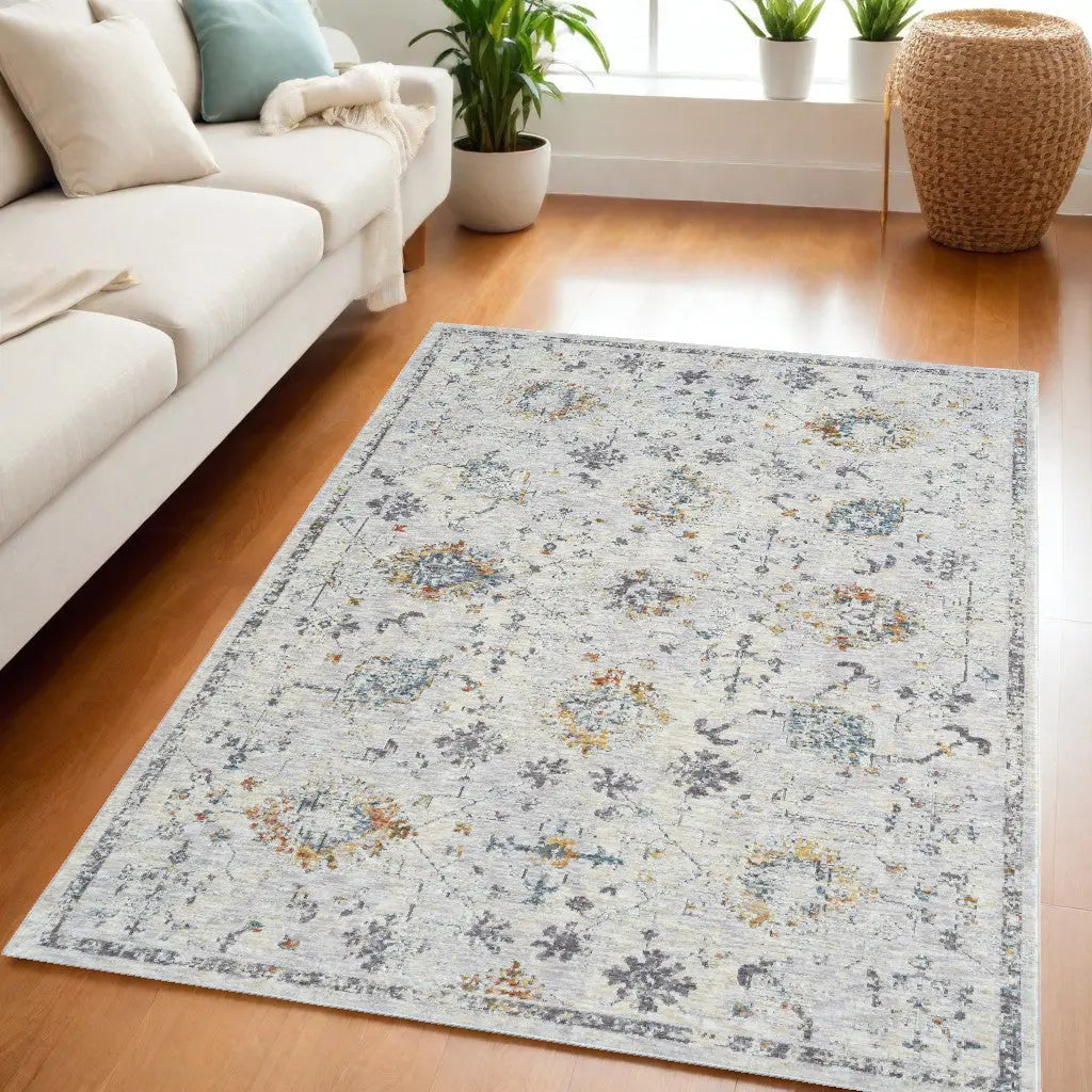 5' X 8' Ivory and Blue Floral Area Rug Homeroots Home Decor
