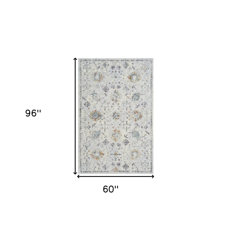 5' X 8' Ivory and Blue Floral Area Rug Homeroots Home Decor