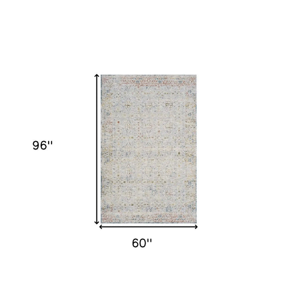 5' X 8' Ivory and Blue Floral Area Rug Homeroots Home Decor