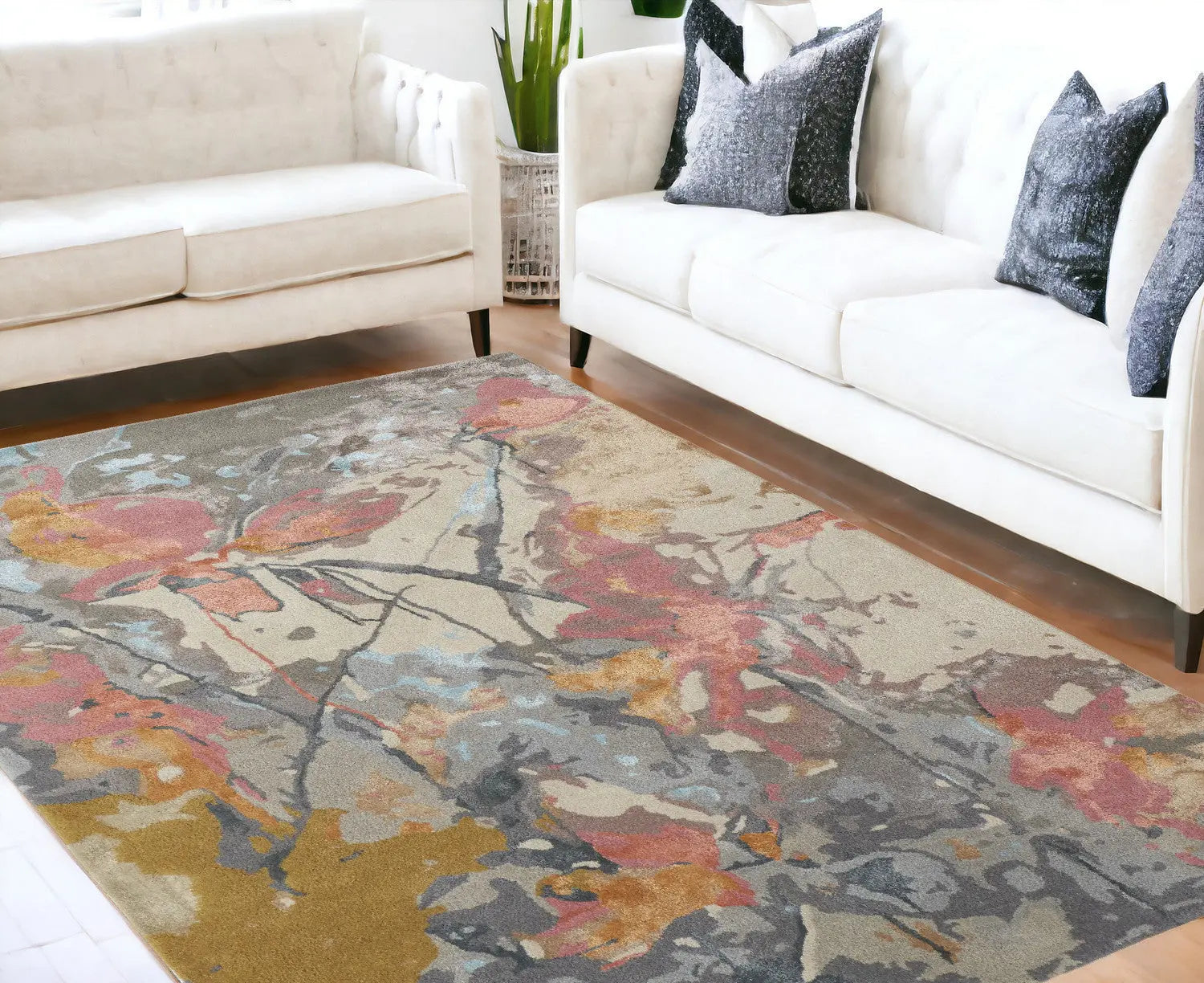 5' X 8' Ivory and Blue Wool Floral Hand Tufted Area Rug Homeroots Home Decor