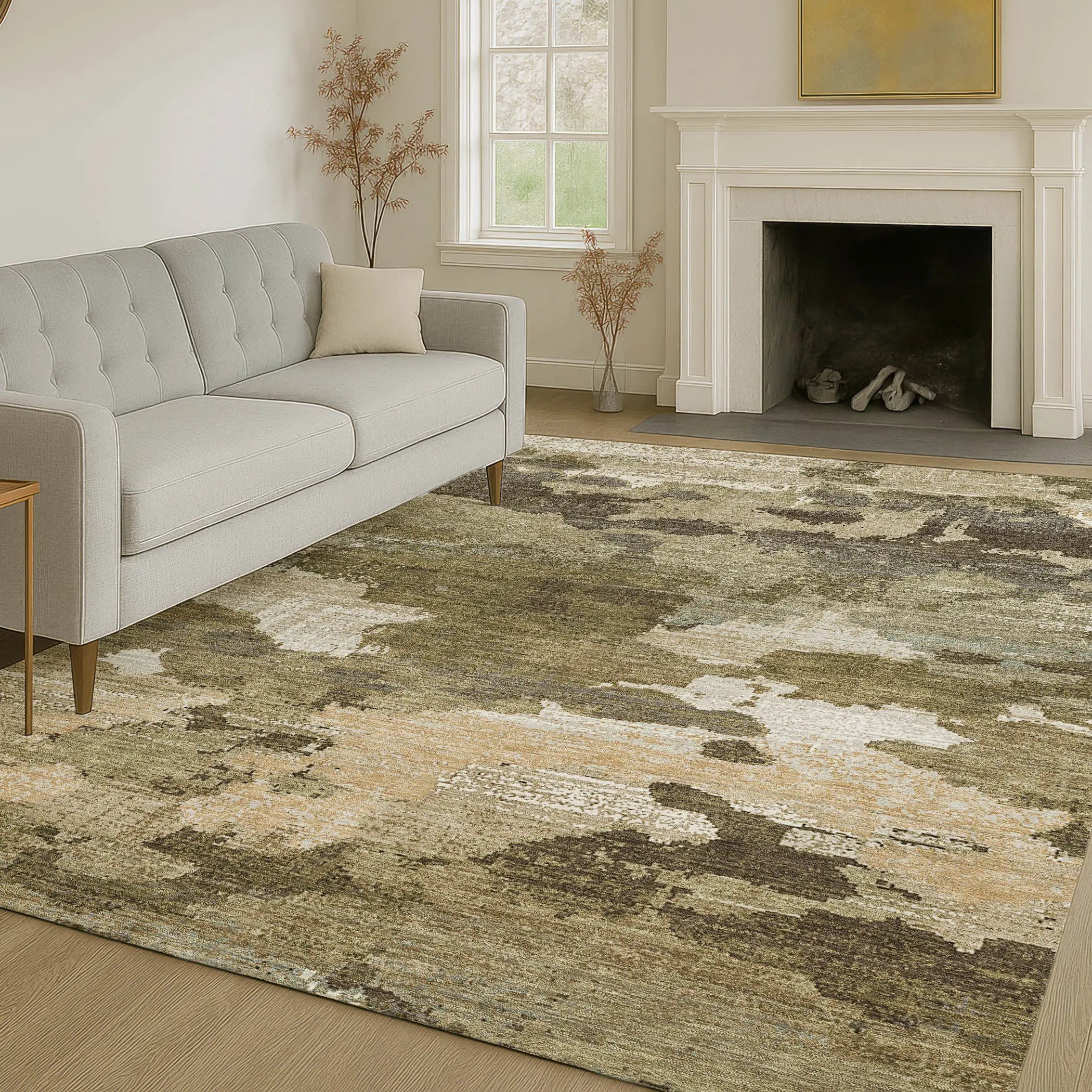 5' X 8' Khaki And Beige Abstract Washable Indoor Outdoor Area Rug Homeroots Outdoor