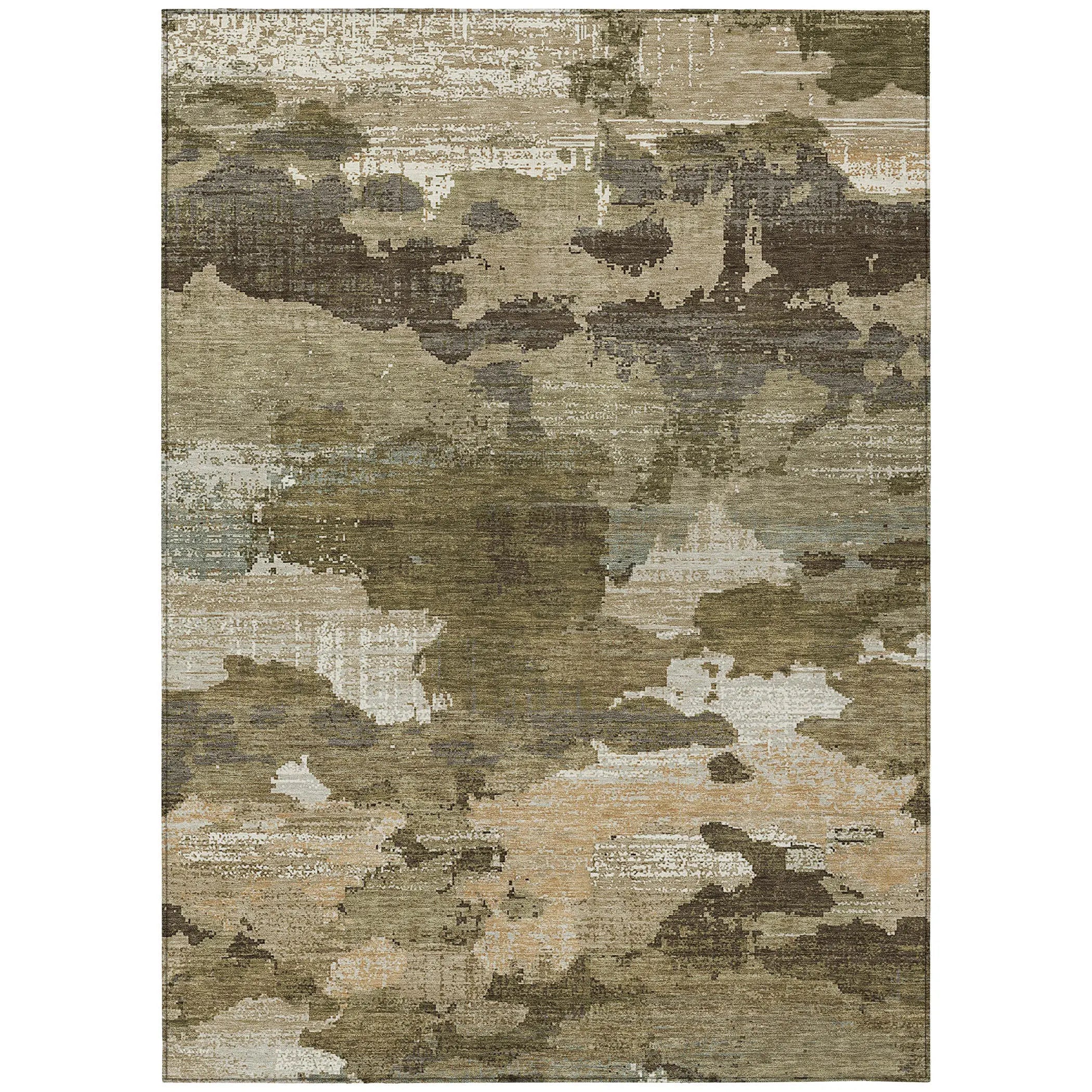 5' X 8' Khaki And Beige Abstract Washable Indoor Outdoor Area Rug Homeroots Outdoor