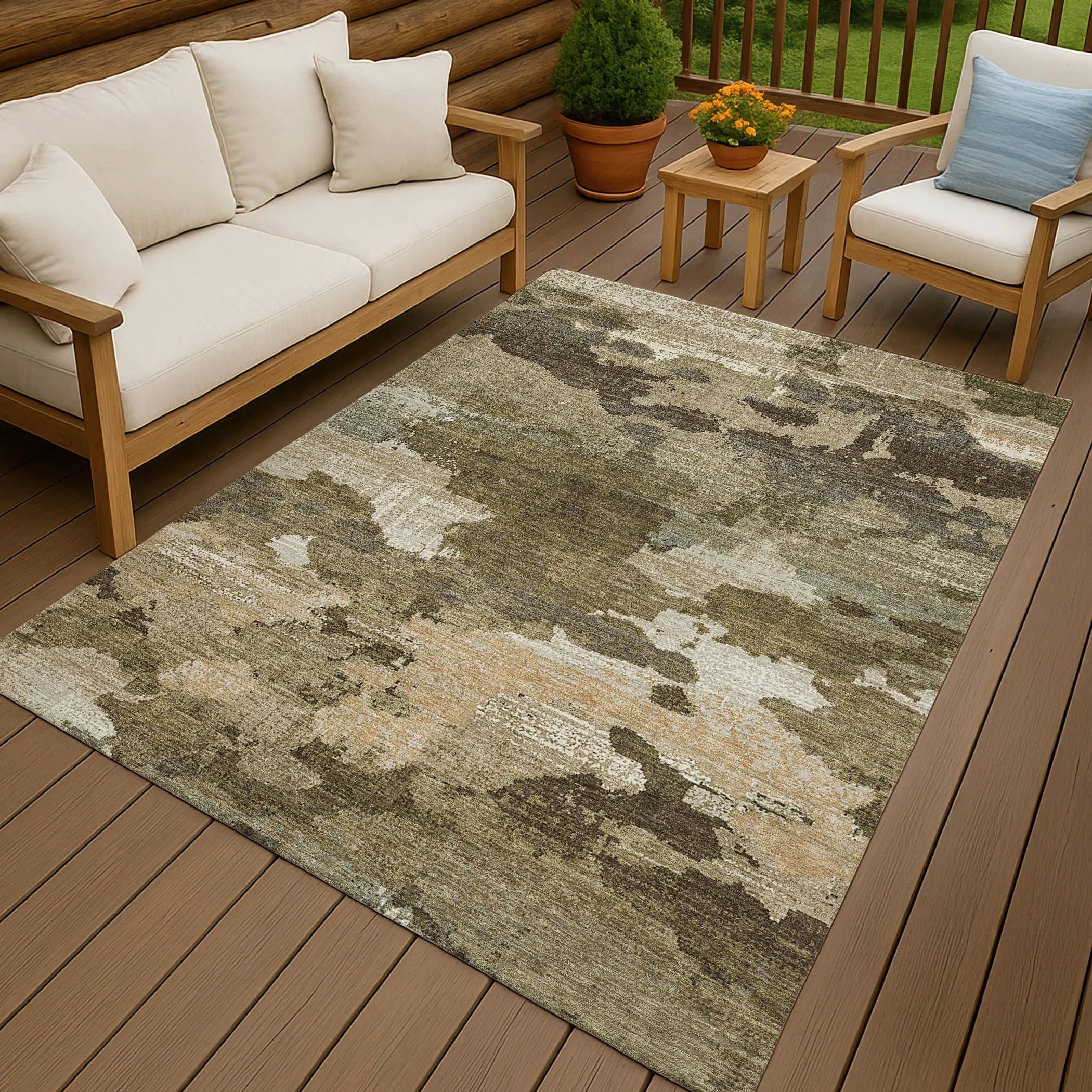 5' X 8' Khaki And Beige Abstract Washable Indoor Outdoor Area Rug Homeroots Outdoor