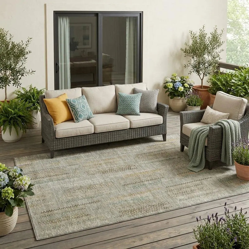 5' X 8' Khaki And Brown Abstract Washable Indoor Outdoor Area Rug Homeroots Outdoor