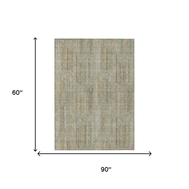 5' X 8' Khaki And Brown Abstract Washable Indoor Outdoor Area Rug Homeroots Outdoor
