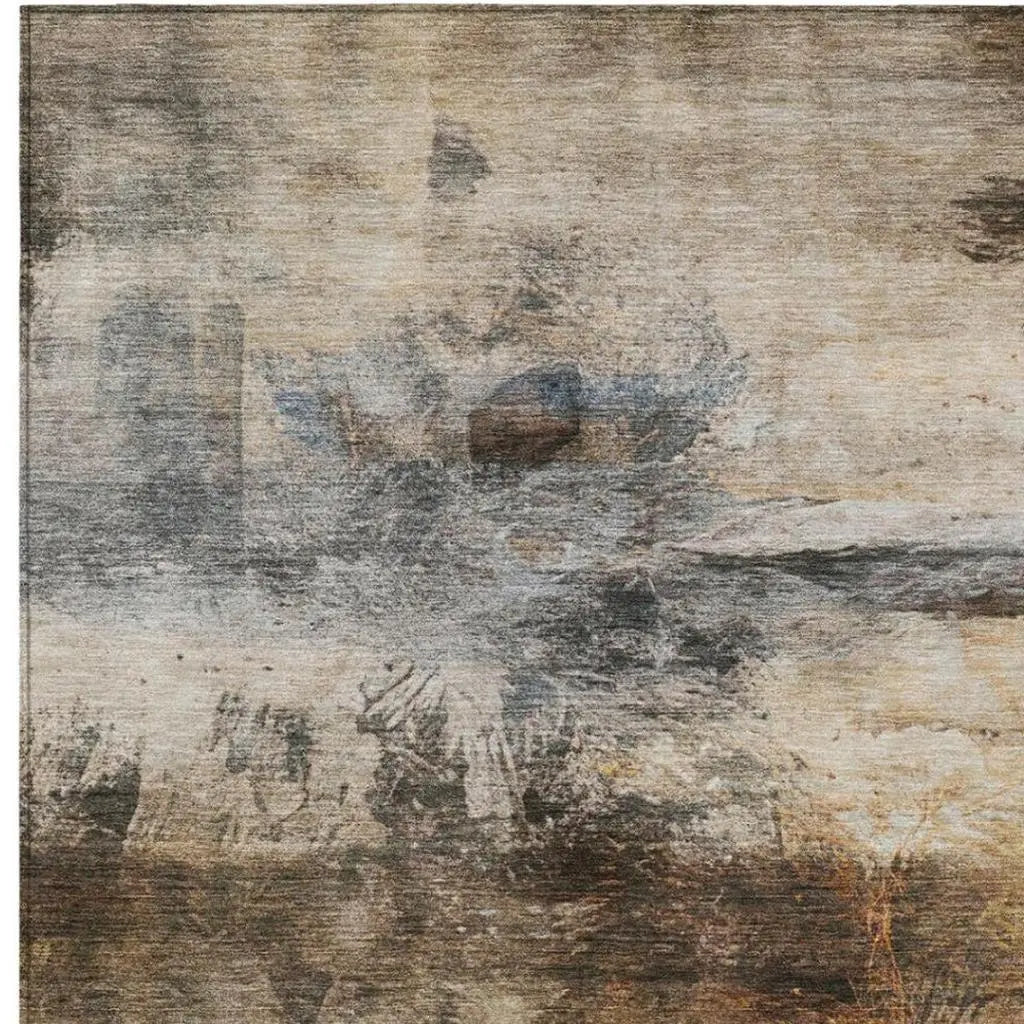 5' X 8' Khaki And Brown Abstract Washable Indoor Outdoor Area Rug Homeroots Outdoor