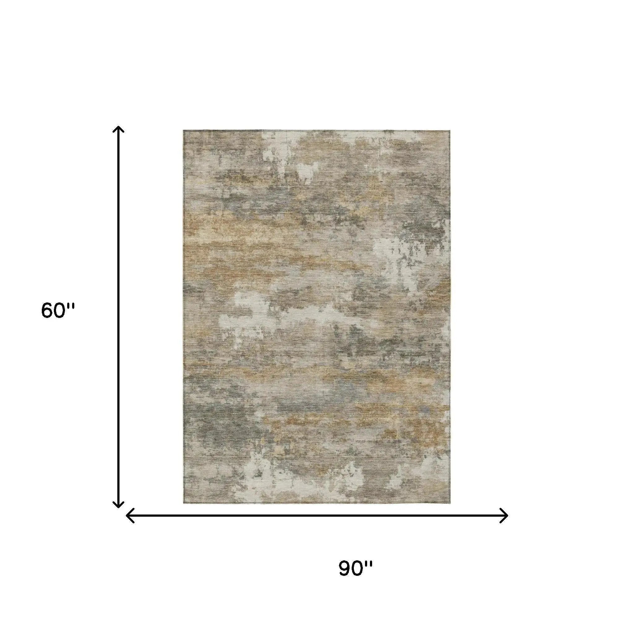 5' X 8' Khaki And Brown Abstract Washable Indoor Outdoor Area Rug Homeroots Outdoor