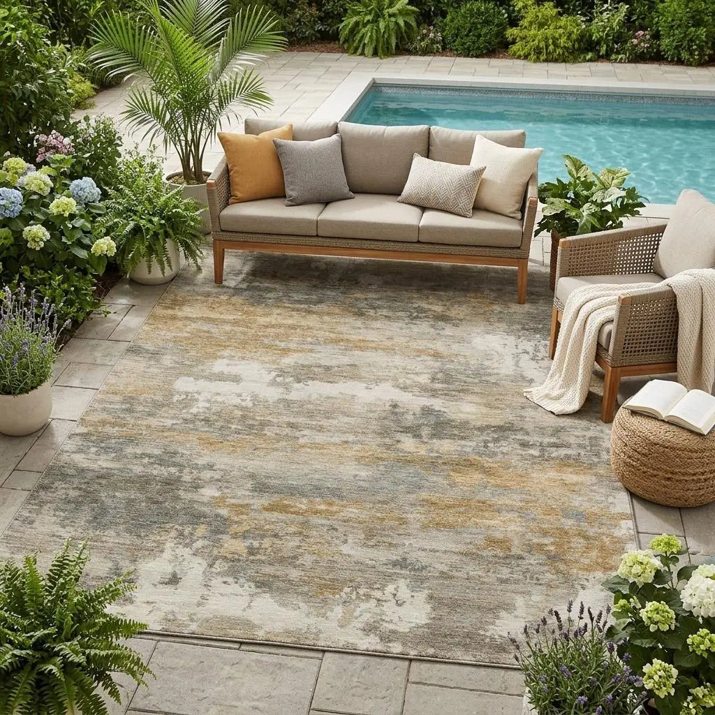 5' X 8' Khaki And Brown Abstract Washable Indoor Outdoor Area Rug Homeroots Outdoor